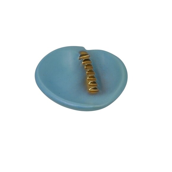 deLee Art 1956 Teal Blue Gold Mid-Century Modern Art Deco Ashtray - Picture 1 of 9